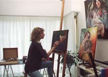 The painter Odile de Schwilgue in her workshop at  Antibes on the french riviera
